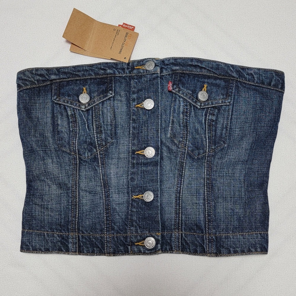 NWT Levis Blue Denim Tube Top Dark Wash Women M Y2K Corset Red Tab Re-Issued